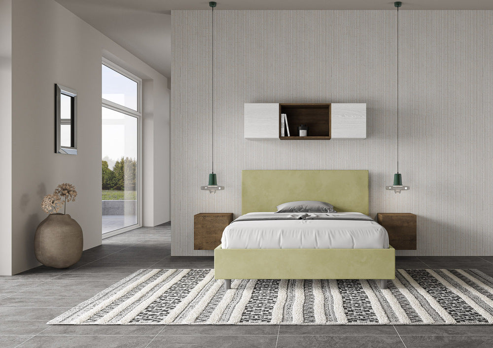 Letto Matrimoniale Francese 150x190 cm con Rete e Contenitore Adele Tè Verde