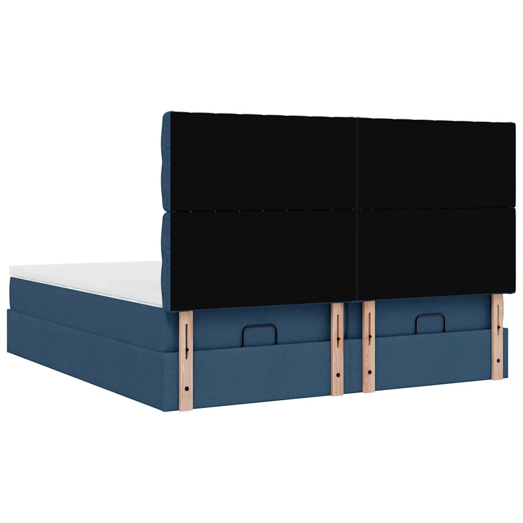 Struttura Letto Pouf con Materassi Blu 200x200 cm in Tessuto 3314575