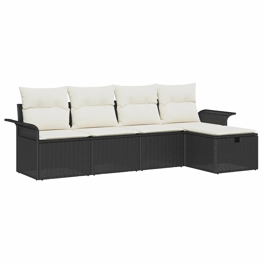 Set Divano da Giardino 5 pcs Nero e Crema polyrattan