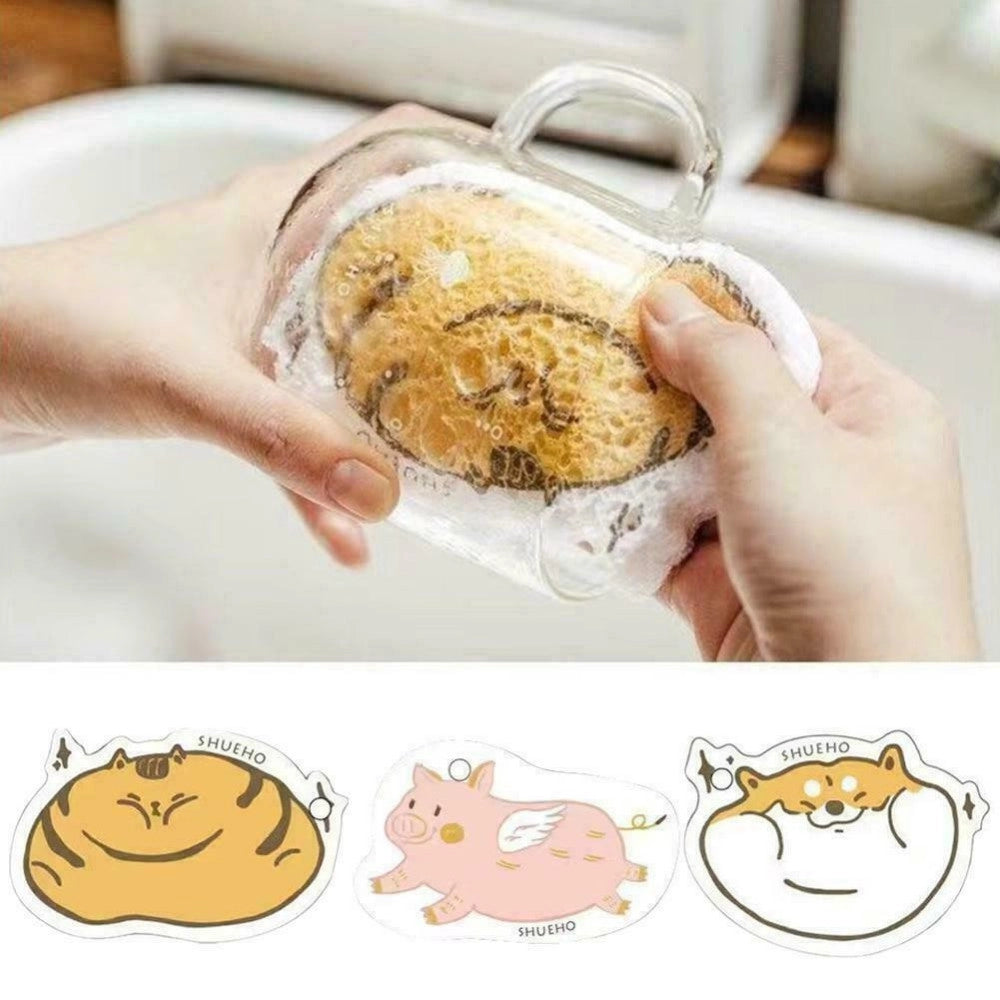 Trade Shop - Spugna Magica Ecologica In Pasata Di Legno Pulizia Bagno Cucina A Forma Animali -