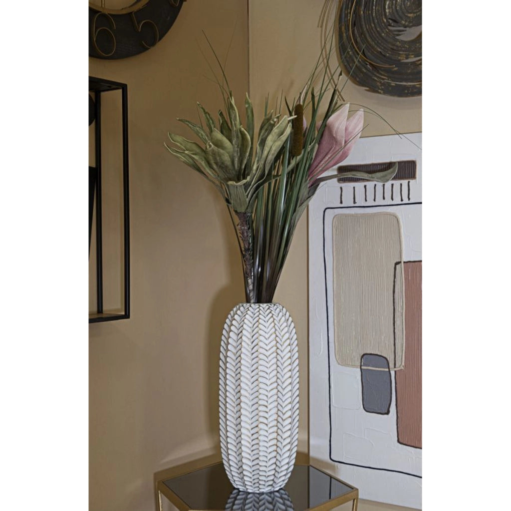 Vaso Decorativo VKH673, Bianco, Poliresina, 18,5x18,5x46 cm