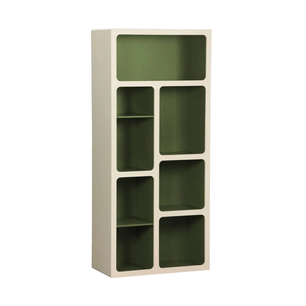 Libreria organica in legno bicolore con 8 scomparti, verde kaki