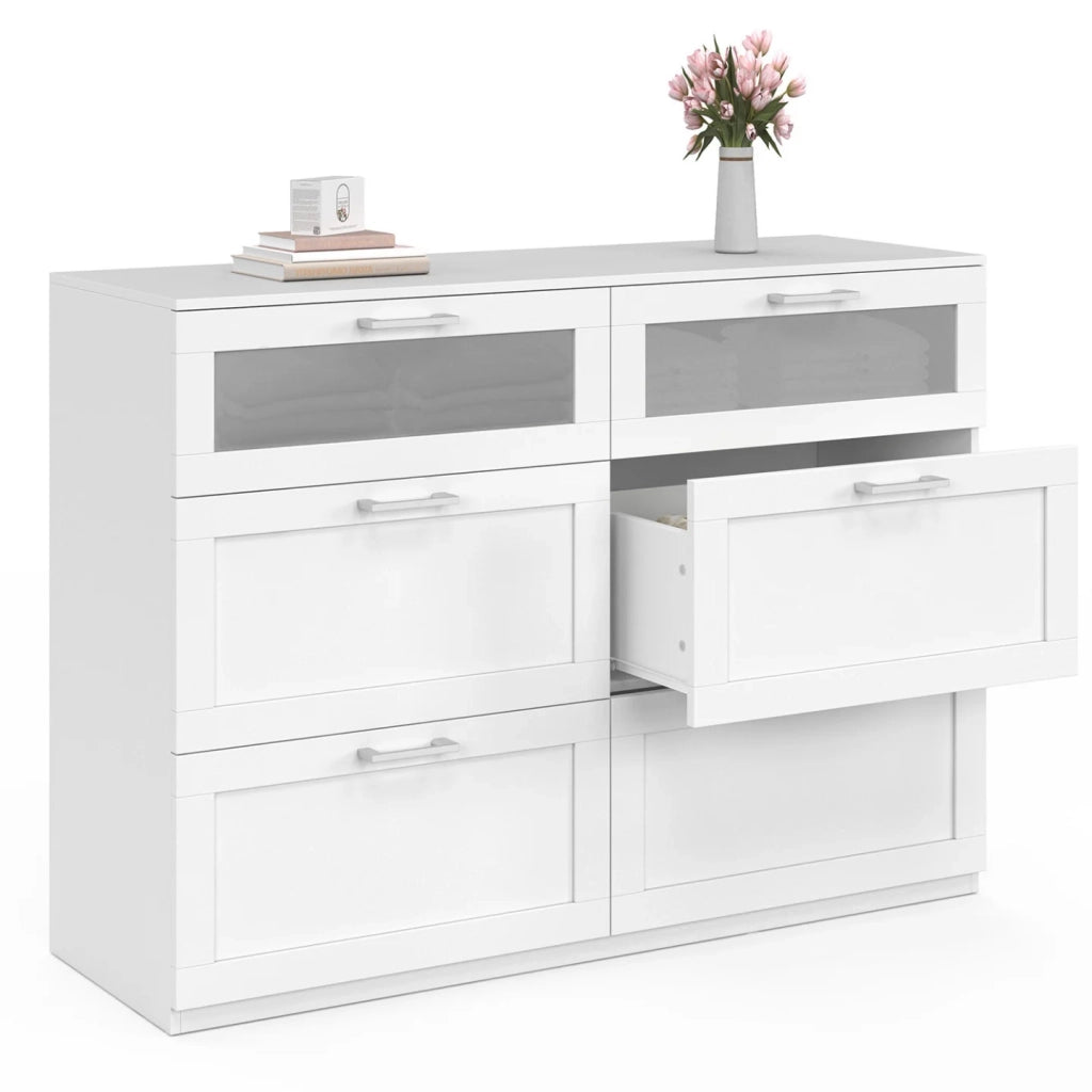 IDMarket - Cassettiera a 6 cassetti VITO 110 cm, legno bianco ed effetto smerigliato