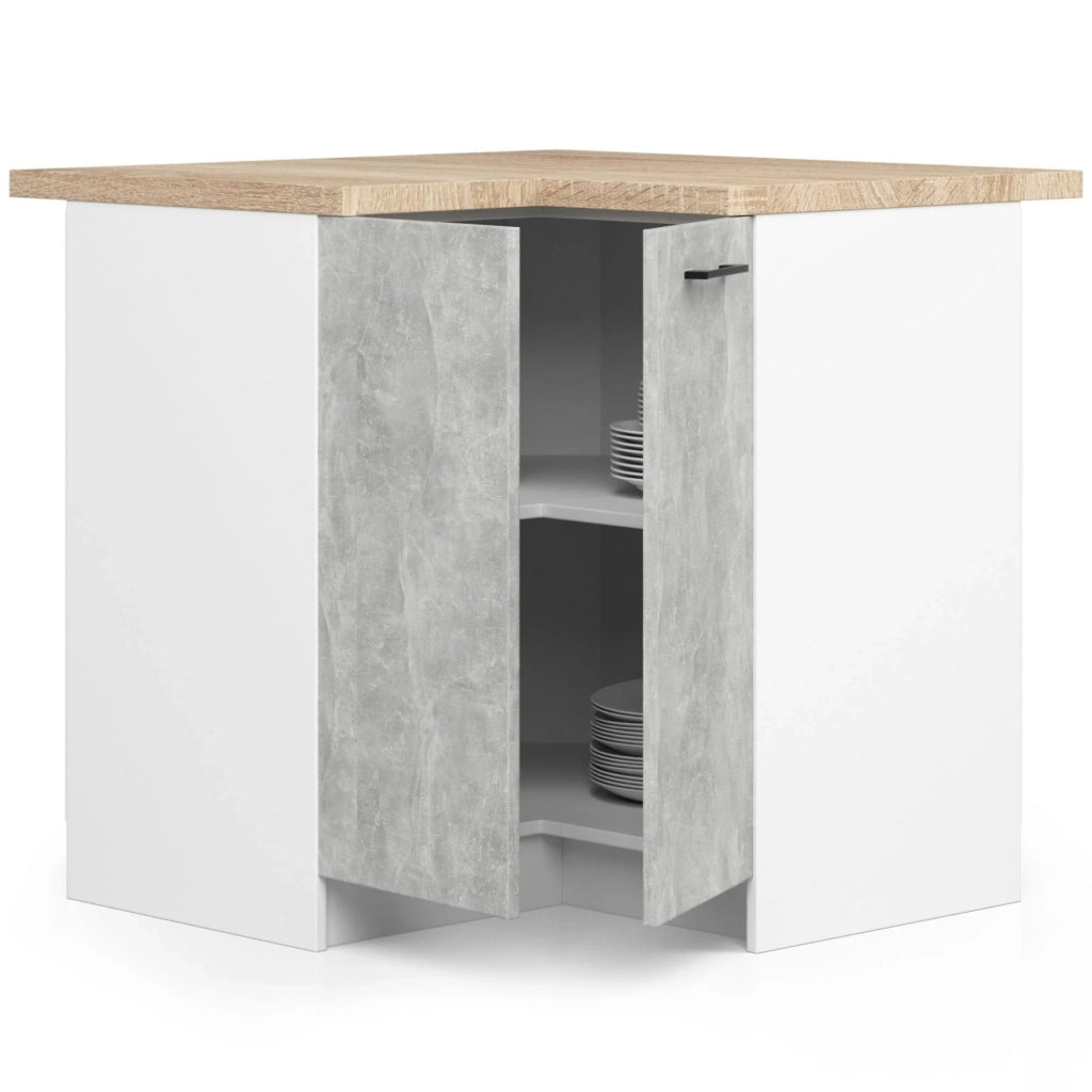 Mobile cucina modulare con piano di lavoro AKORD OLIWIA Bianco 90 cm 2 ante inserto frontale Cemento 90x46x85 cm