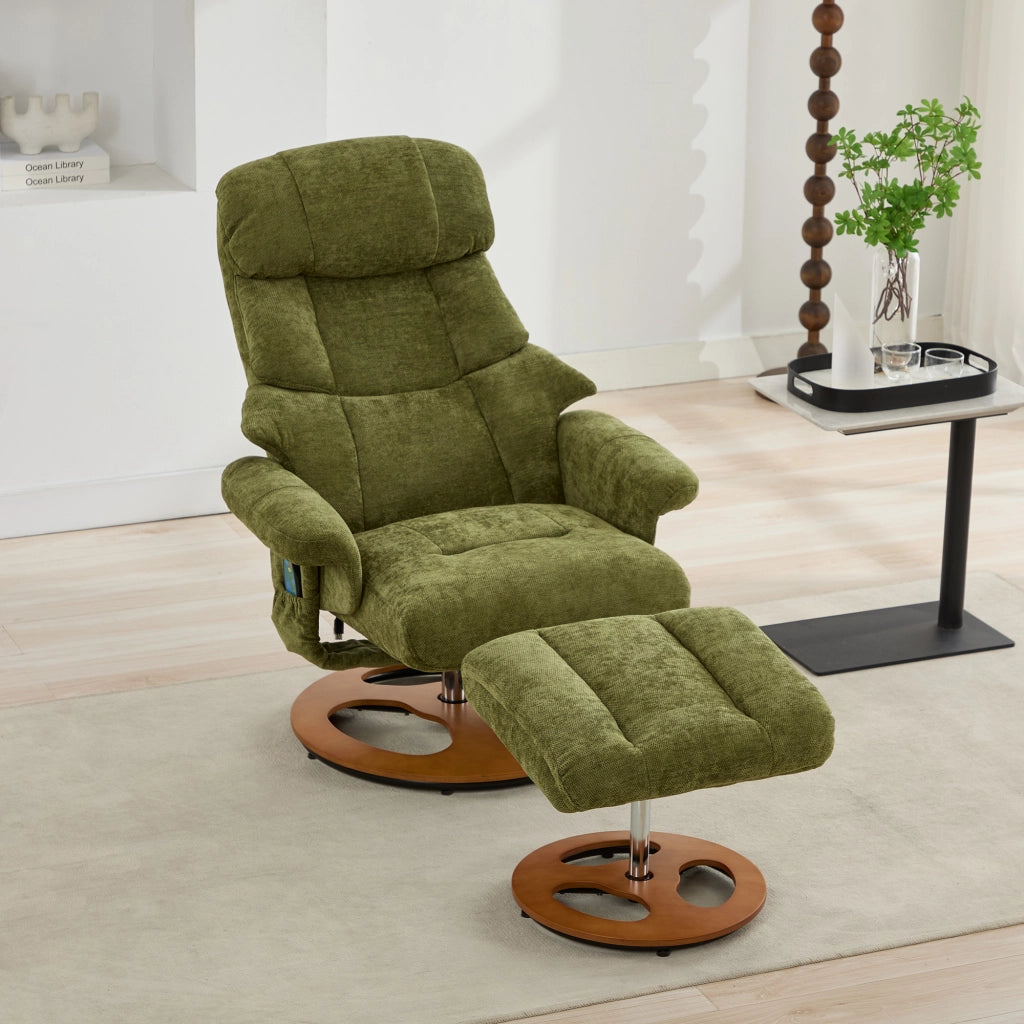 Poltrona Relax Massaggiante Reclinabile con Poggiapiedi ¨C MINIMAL ¨C Verde, Girevole, Tessuto Chenille