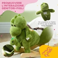 Cavallo a Dondolo per Bambini 18-36 Mesi a Dinosauro con Suoni e Rivestimento Morbido, Verde