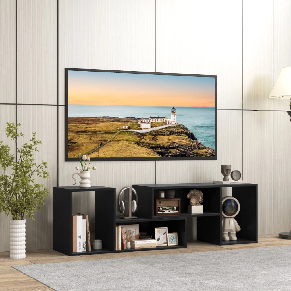 Mobile TV console a 2 pezzi con combinazione libera-Centro di intrattenimento minimalista per TV da 50-60pollici Nero