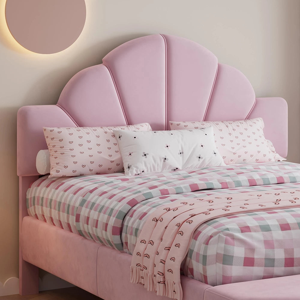Letto imbottito-Xylo-140x200cm velluto panchina coordinata rosa