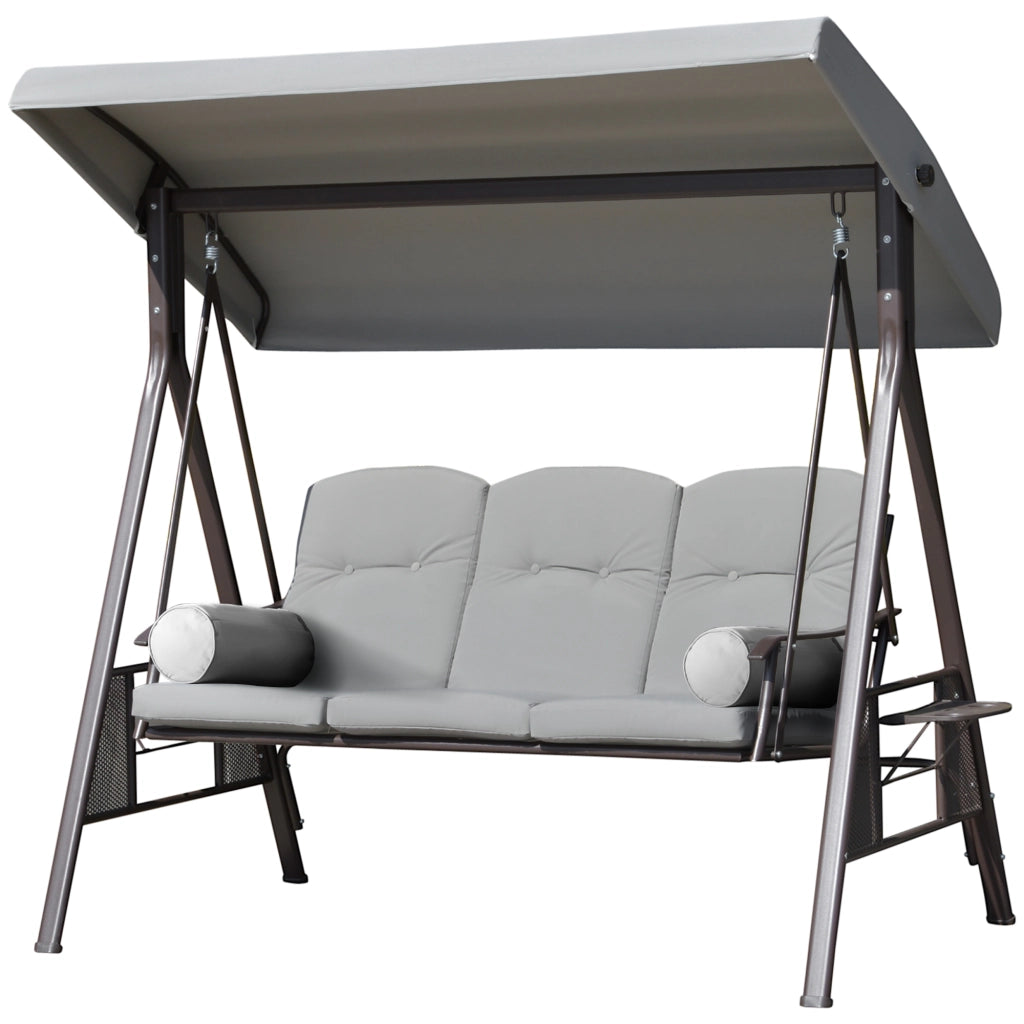 Amaca da giardino 3 posti con cuscini e tetto regolabile ¨C zephmum ¨C 116x206x183 cm grigio chiaro