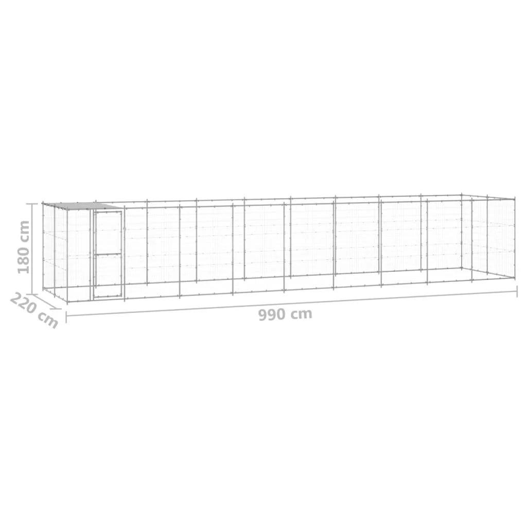 Recinto per animali da esterno per cani in acciaio zincato con tetto 21,78 m² 02_0000439