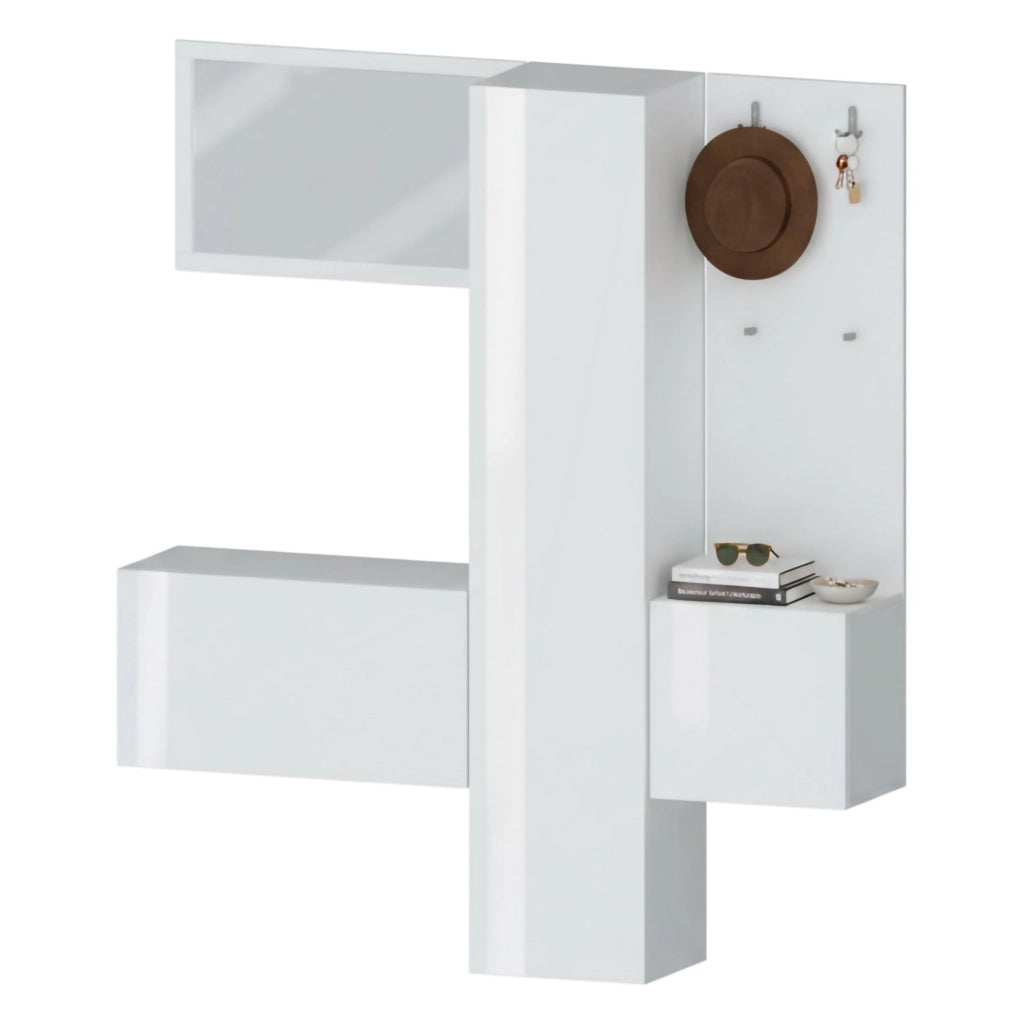 Mobile da ingresso Barengo, Armadietto multifunzione a 3 ante, Appendiabiti da parete con specchio, 170x35h190 cm, Bianco