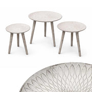 TRIS DI TAVOLINI TONDI  DA ARREDO IN LEGNO E PIANO D'APPOGGIO BICOLORE EFFETTO ROSONE D.44,5/40/30