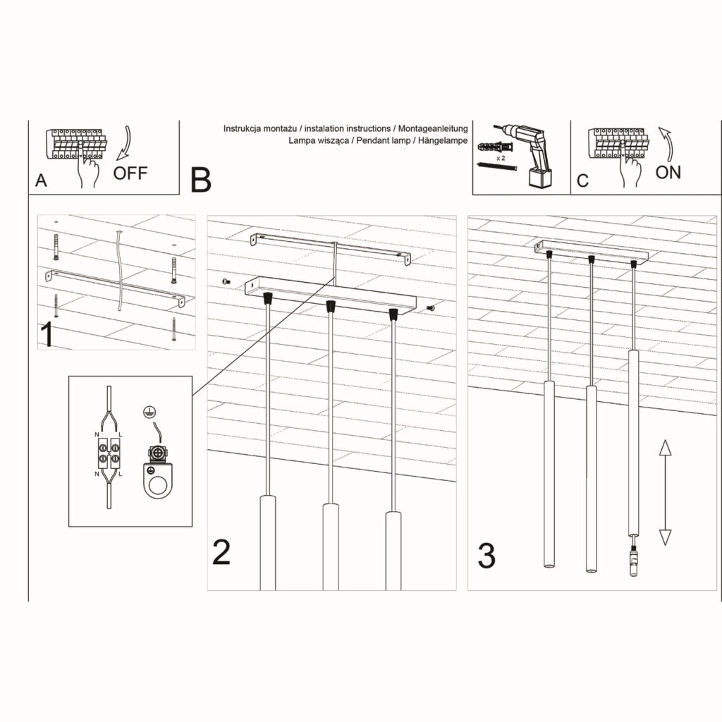 Lampadario Velino 3 luci nero G9 Pure Lume PU.0470