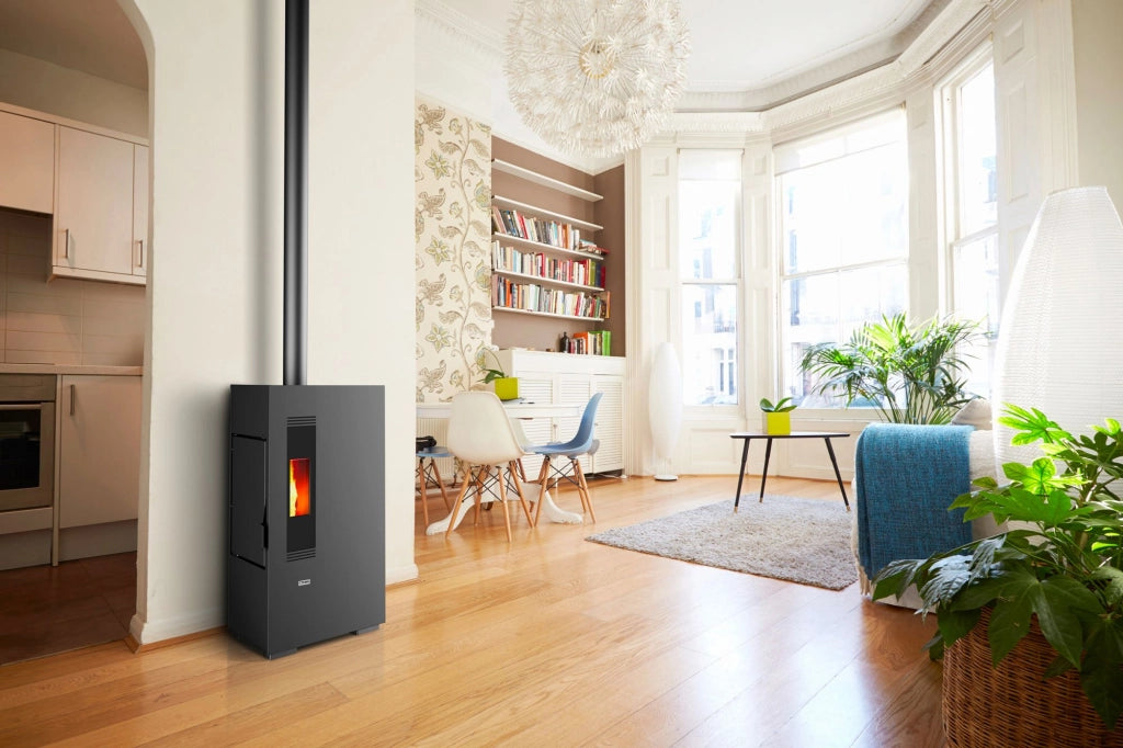 King stufa a pellet king mini 5 slim, bordeaux, 4,9 kw-n, rivestimento in acciaio