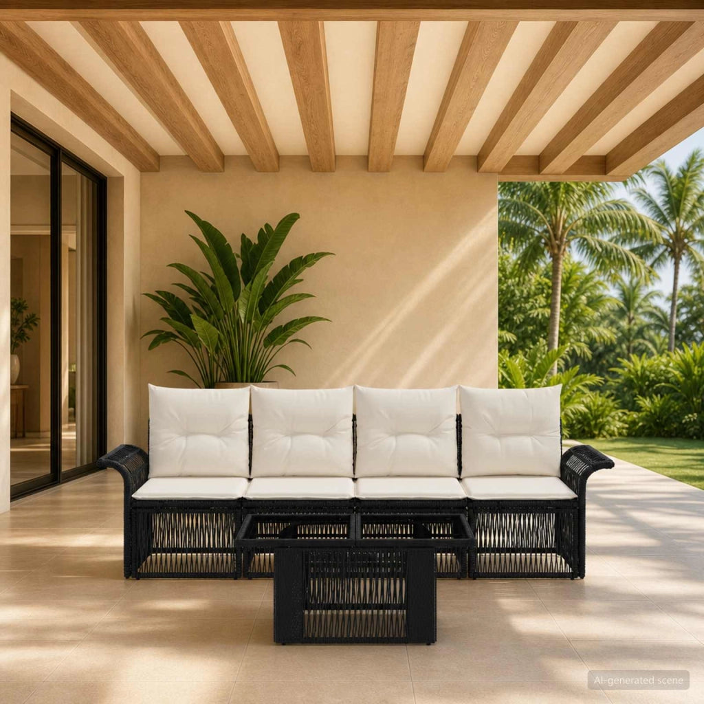 Set Divano da Giardino 5 pz Nero e Bianco Crema polyrattan 3436588