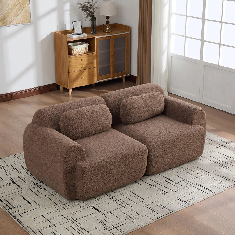 Divano Modulare in Tessuto Chenille ¨C MINIMAL ¨C Camel, Schiumato 30D, Antiscivolo