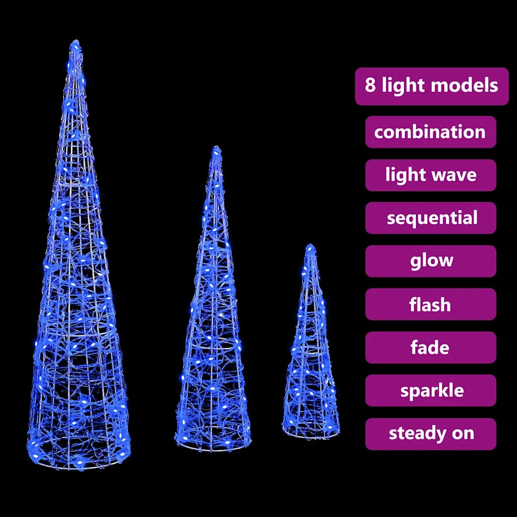 Albero di Natale con 90 LED 3 pcs Blu 20 x 20 x 80 cm Acrilico 42019017