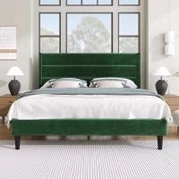 Struttura Letto Matrimoniale con piedini antiscivolo e Rete a Doghe, in Velluto, Spazio sotto il letto,140x200 Verde