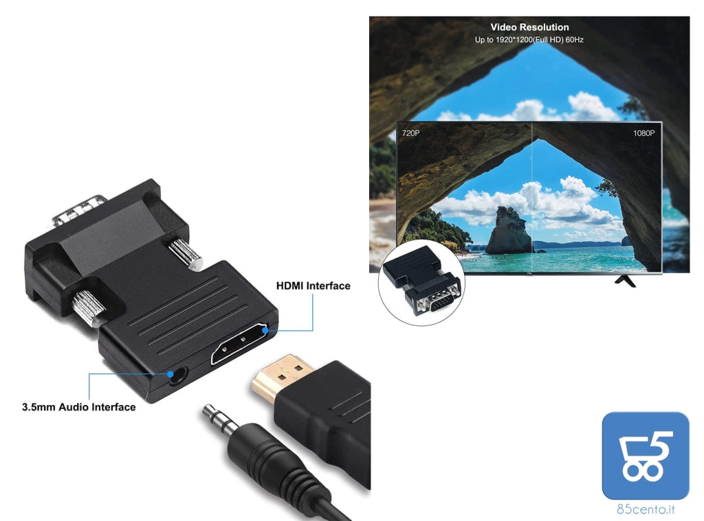 Adattatore da sorgente HDMI a ingresso VGA con Cavo Audio da 3,5 mm, Fino a 1080p 60Hz HDMI Femmina a VGA Maschio, Convertitore Audio Video per Computer PC Portatile (VGA) per Monitor Proiettore TV (HDMI)