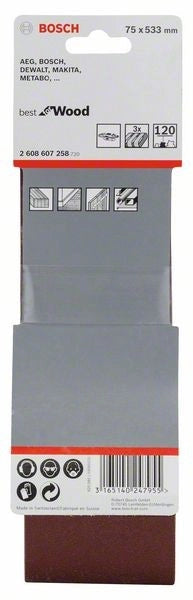 2608607258 - Set di nastri abrasivi da 3 pz. X440 75 x 533 mm, P120, BEST for LEGNO+VERNICE