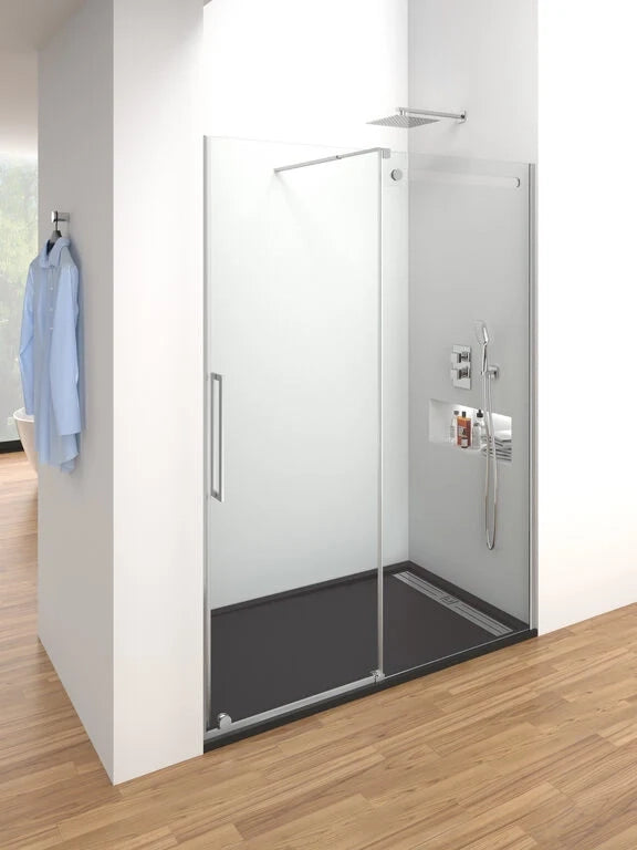 Box doccia frontale VETRUM 1 fisso + 1 scorrevole 150 cm (147-152) acciaio inox lucido