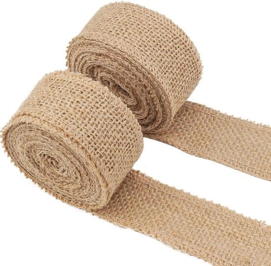 Lint naturale rustico di juta - 2 rotoli - 10 m - lino - tessuto di lino - artigianale - confezione regalo - artigianato - 4 cm x 5 m/rolle
