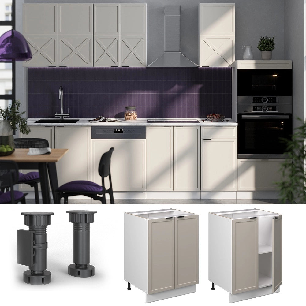 Mobiletto base cucina Fame-Line GrigioBeige/Bianco 60 cm, PL Marmo Vicco