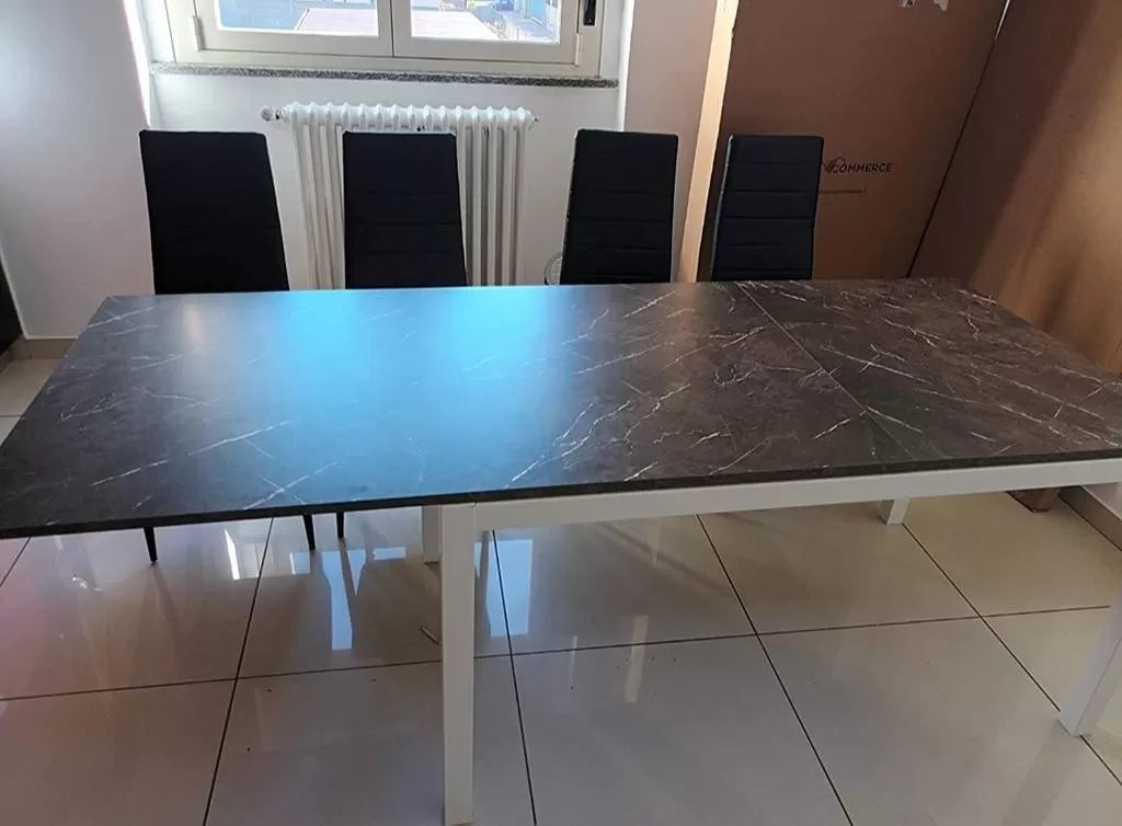 Tavolo allungabile piano nobilitato finitura marmo l.160 p.90 h.75