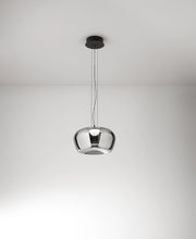 Lampada a Sospensione LED 20W in Vetro Specchiato Fumè e Struttura Nero Opaco D.38cm - Design Moderno ed Elegante per Interni - Perenz