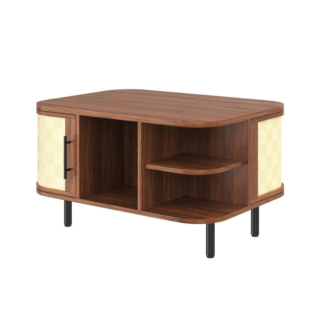 Tavolino da caffè con vani aperti e armadietti laterali - per soggiorno - in MDF - 80×60×47 cm - noce