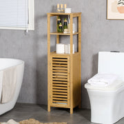 Mobile bagno in bambù con 2 ripiani aperti e armadietto, altezza 120 cm, colore legno naturale