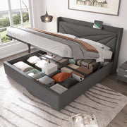 Letto matrimoniale contenitore 140x200 cm con USB e USB-C; cotone e lino; grigio