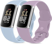 Cinturino in silicone per Fitbit Charge 6/5, 2 pezzi, design sportivo e morbido, per uomo e donna.