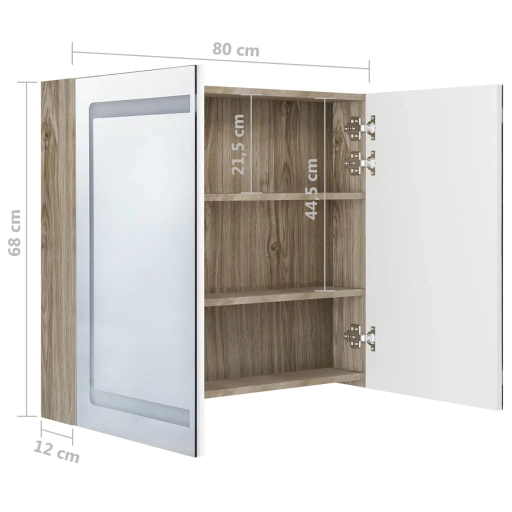 Mobile bagno 80 x 12 x 68 cm con specchio LED bianco e rovere 02_0006618
