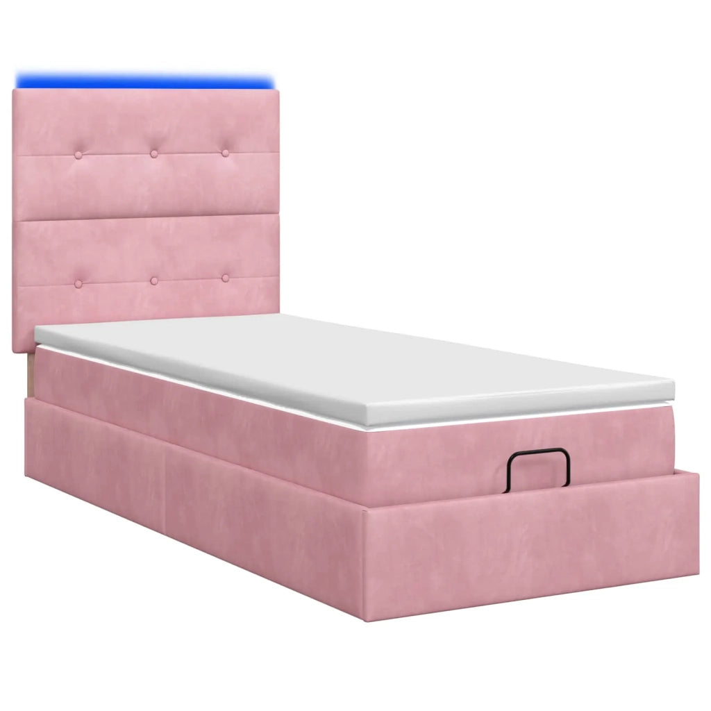 Letto Ottomano con Materasso e LED Rosa 90 x 190 cm Velluto 3458276