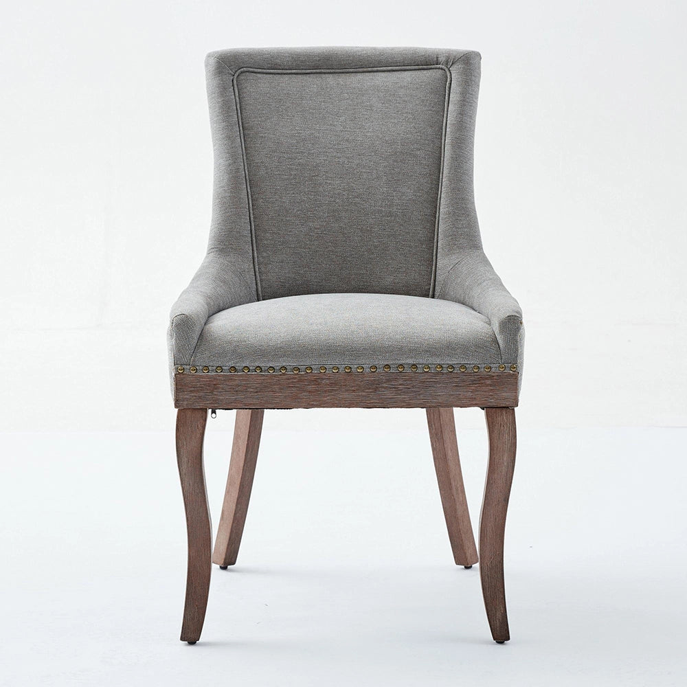 Set 2 sedie Ultra Side - Xylo - tessuto grigio gambe legno con borchie bronzo