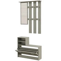 Set Mobili da Ingresso con Appendiabiti, Specchio, Panca con Scaffale e Scarpiera per 8 Paia di Scarpe, Grigio