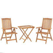 Set da bistrot da giardino Tavolo in legno di acacia chiaro 2 sedie Vassoio piano pieghevole resistente ai raggi UV
