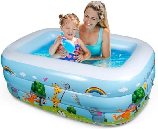 Piscina gonfiabile, 150 x 100 x 50 cm, trasportabile, quadrata, pieghevole, piscina per acqua, con patch di riparazione, vasca gonfiabile, per bambini, per interni ed esterni