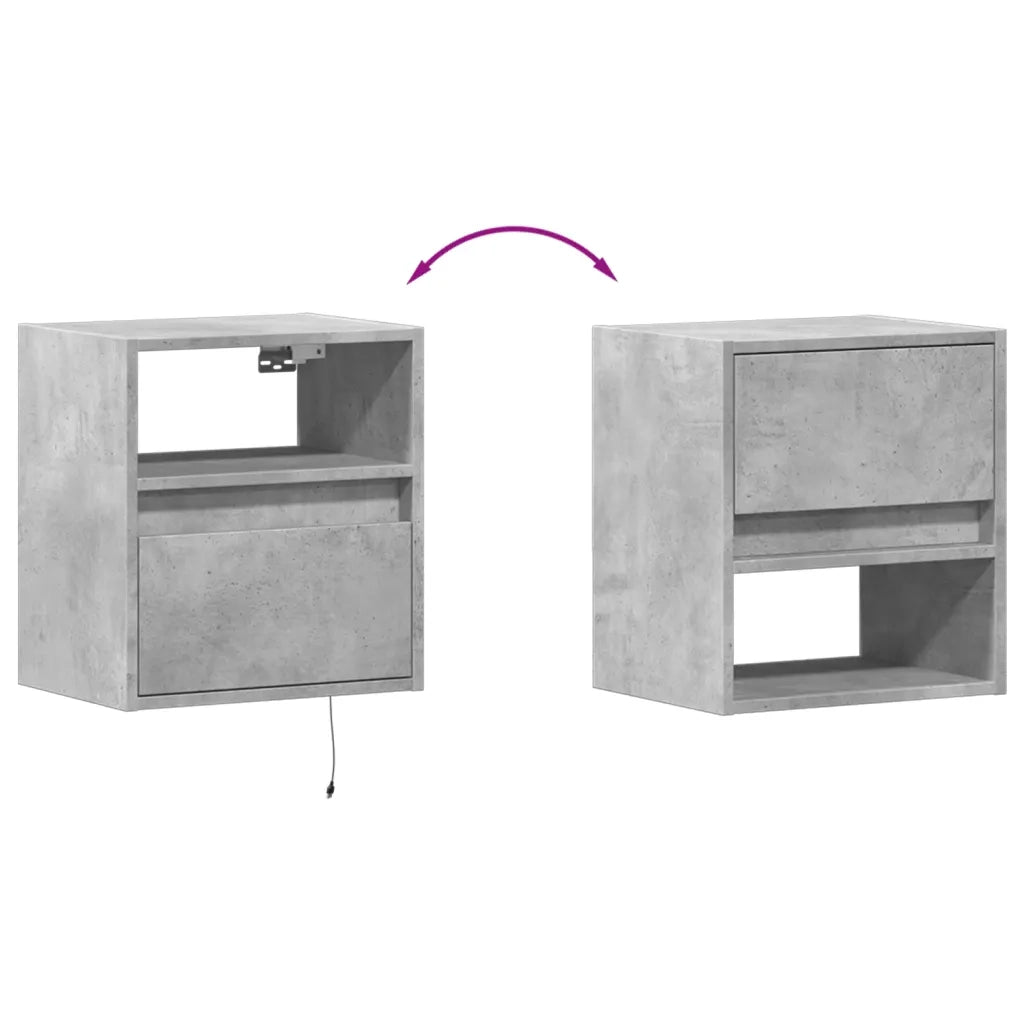 Comodini a Parete con Luci LED 2 pz Grigio Cemento