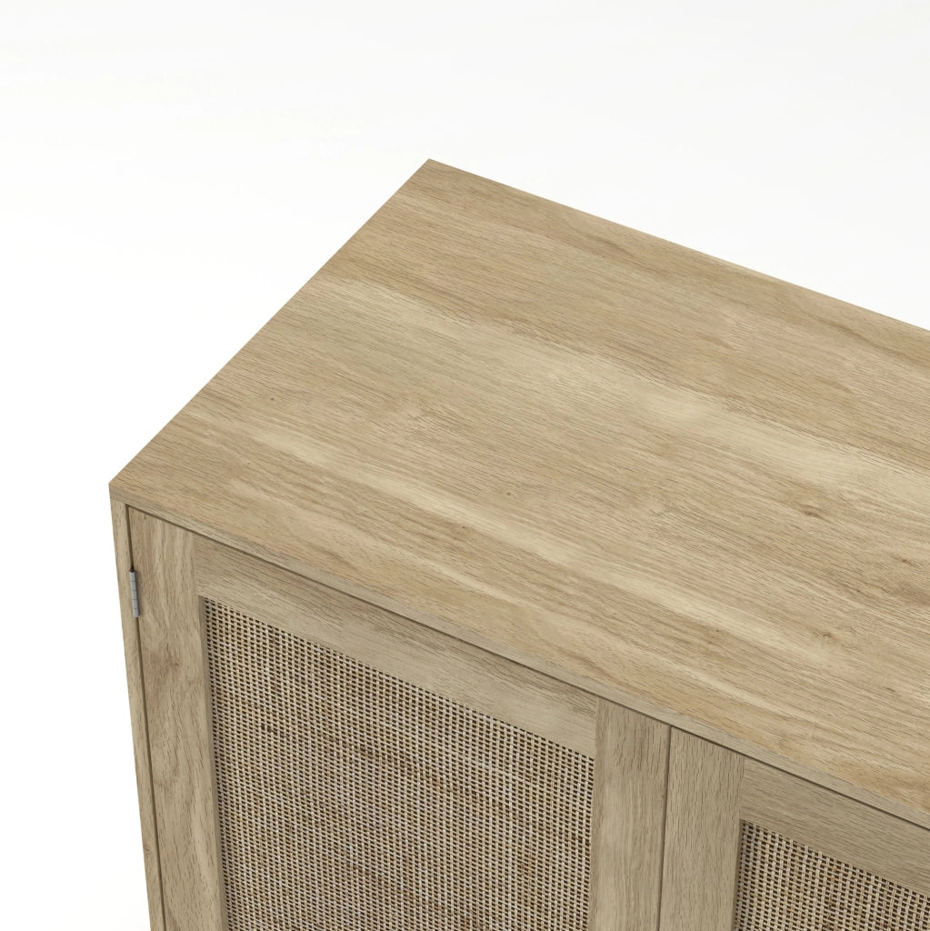Armadio contenitore a due ante in rattan con maniglie in legno massiccio