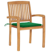 Sedie da Giardino 2 pz | Sedie da Esterno con Cuscini Verdi Massello di Teak