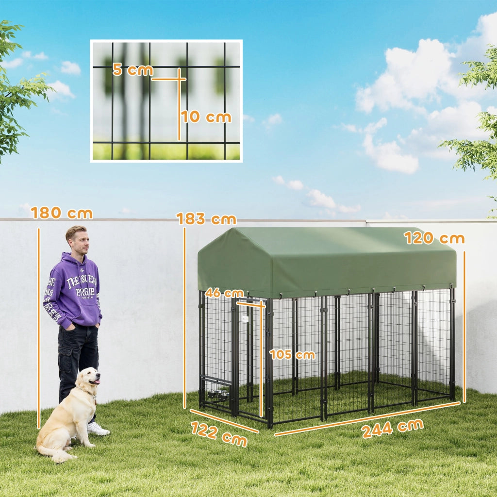 Recinto per Cani da Esterno in Acciaio con Tetto ¨C Zephmum ¨C Verde, Acciaio