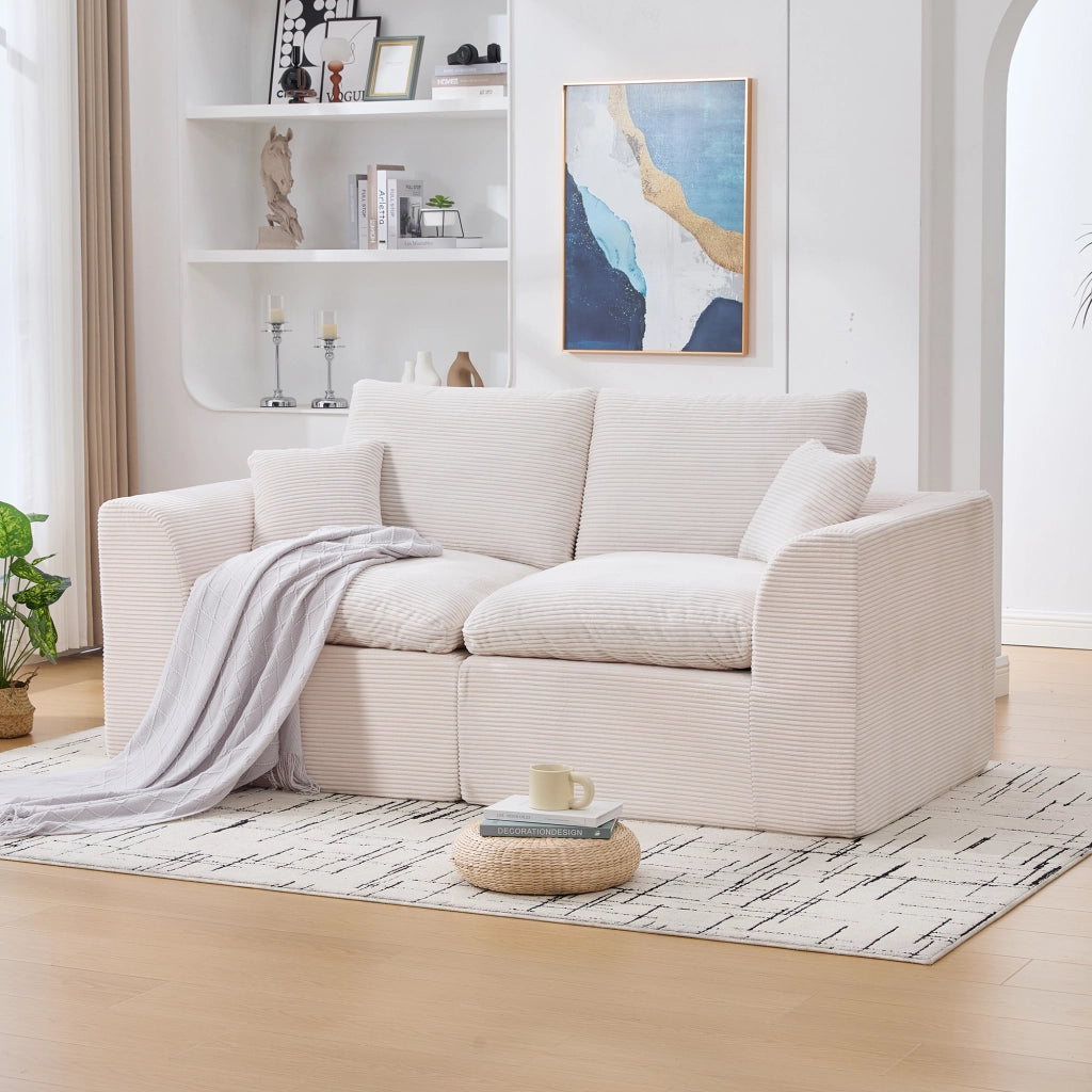 OKWISH Divano 2 Posti da Soggiorno, con Cuscini e Seduta Imbottita, Design Minimalista, Velluto a Coste, Beige