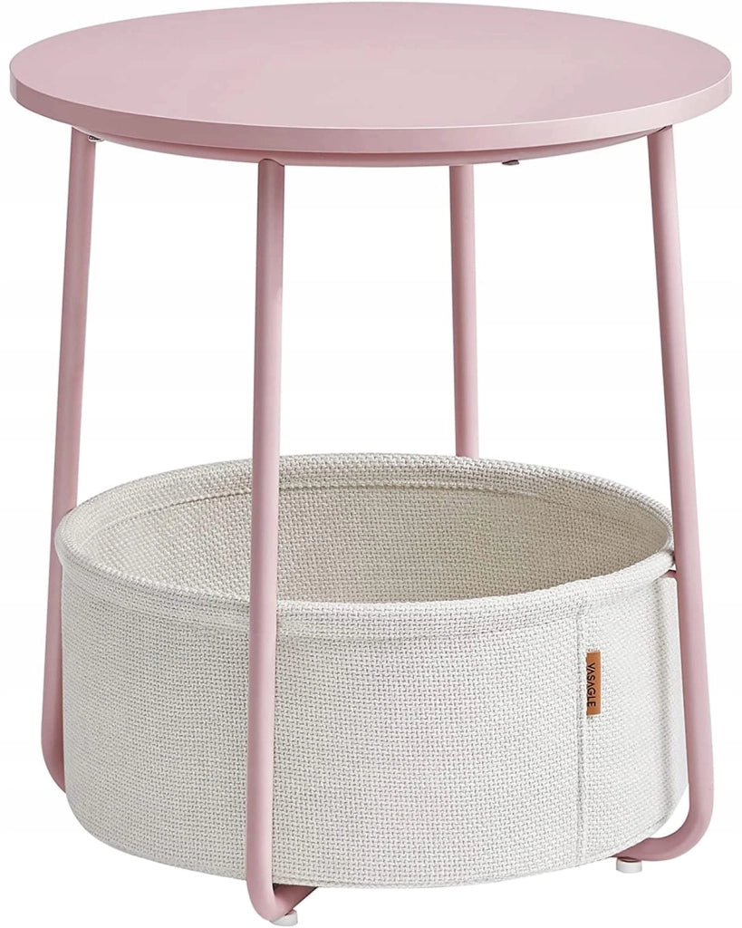 Tavolino rotondo Valora con cestino | Rosa | comodino