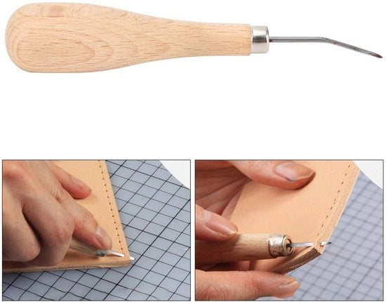 Strumenti per cuoio 3 mm - Manico in legno di betulla - Punta di diamante - Acciaio duraturo - Progettazione precisa - Puntale per cuoio