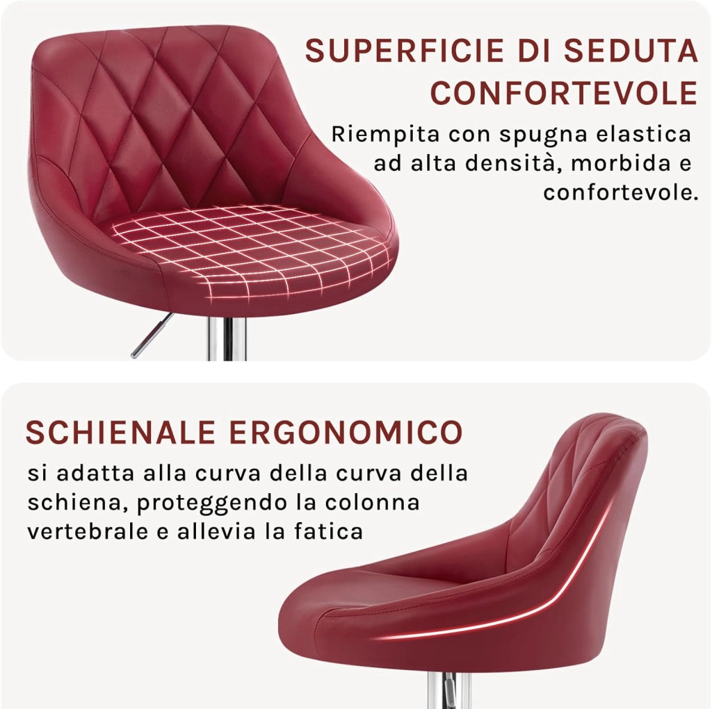 Sgabello da Bar Moderno Girevole Sedia Cucina Alta con Schienale Quadrato Poggiapiedi Senza Braccioli Altezza Regolabile in PU Bordeaux 1 Pezzo