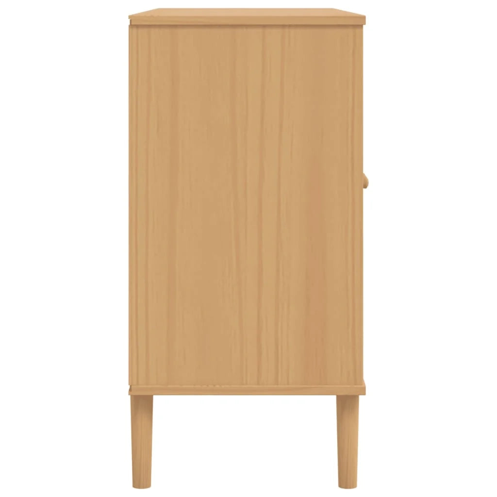 Buffet credenza cassettiera armadio mobile contenitore organizer per cucina soggiorno effetto rattan 112 x 40 x 80 cm legno di pino massiccio marrone 02_0036229