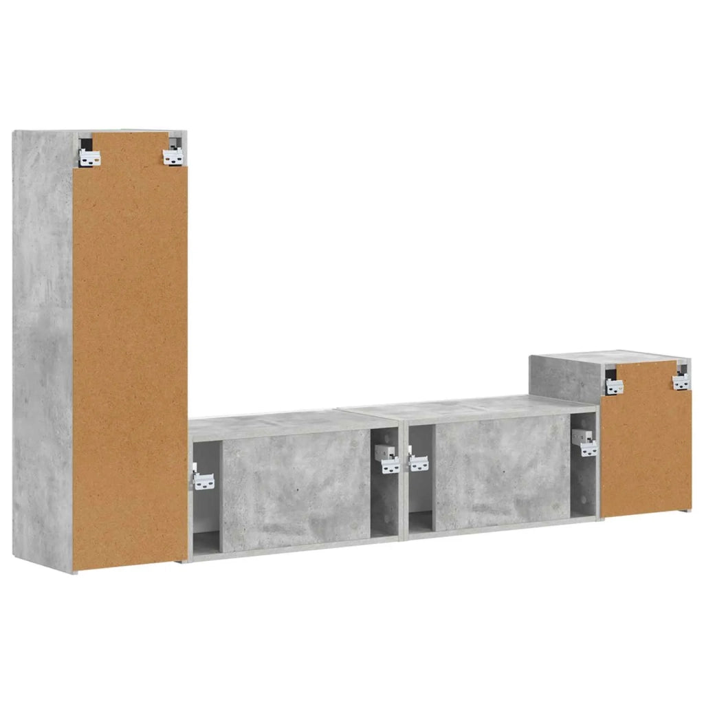 Set mobile TV 4 pz-Credenza per TV Grigio cemento Legno multistrato 217711
