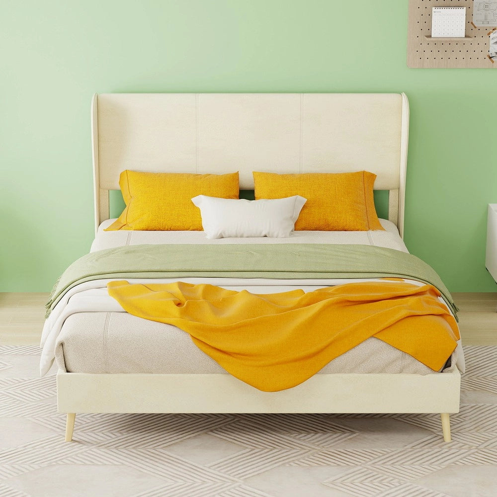 Letto Imbottito con Testiera Morbida e Materasso ¨C MINIMAL ¨C Beige 140x200